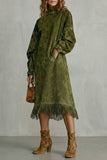 Women’s Faux-Suede Fringe Turtleneck Midi Dress