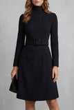 Women’s Belted Asymmetric A-Line Knit Midi Dress
