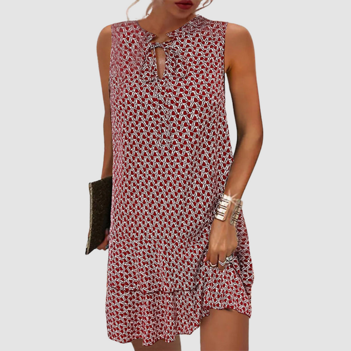 Women's Linen Blend Sleeveless Boho Printed Shift Mini Dress