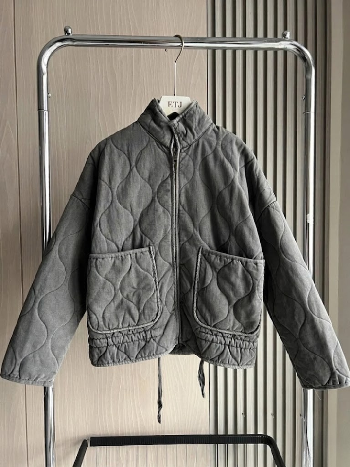 Quilted Fleece Jacket Women's High Neck Zip Up Outerwear