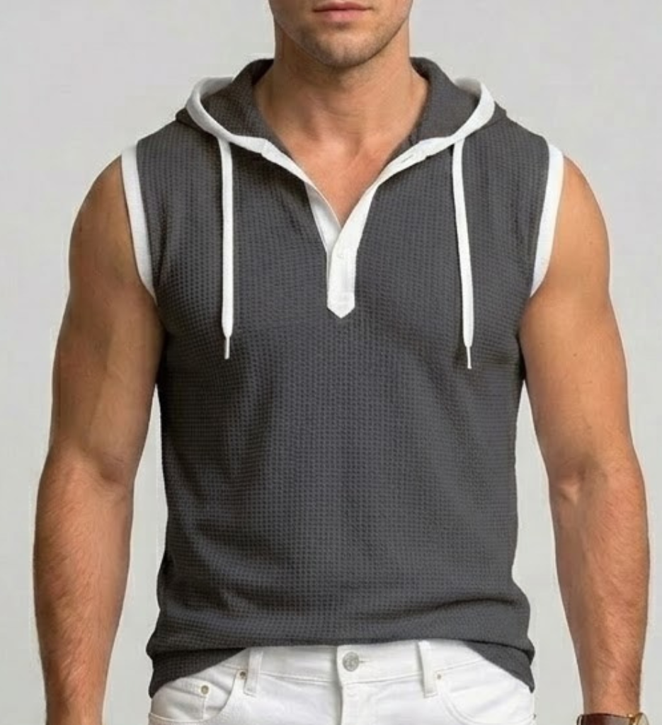 Men's Knit Sleeveless Gym Hoodie Muscle Shirt