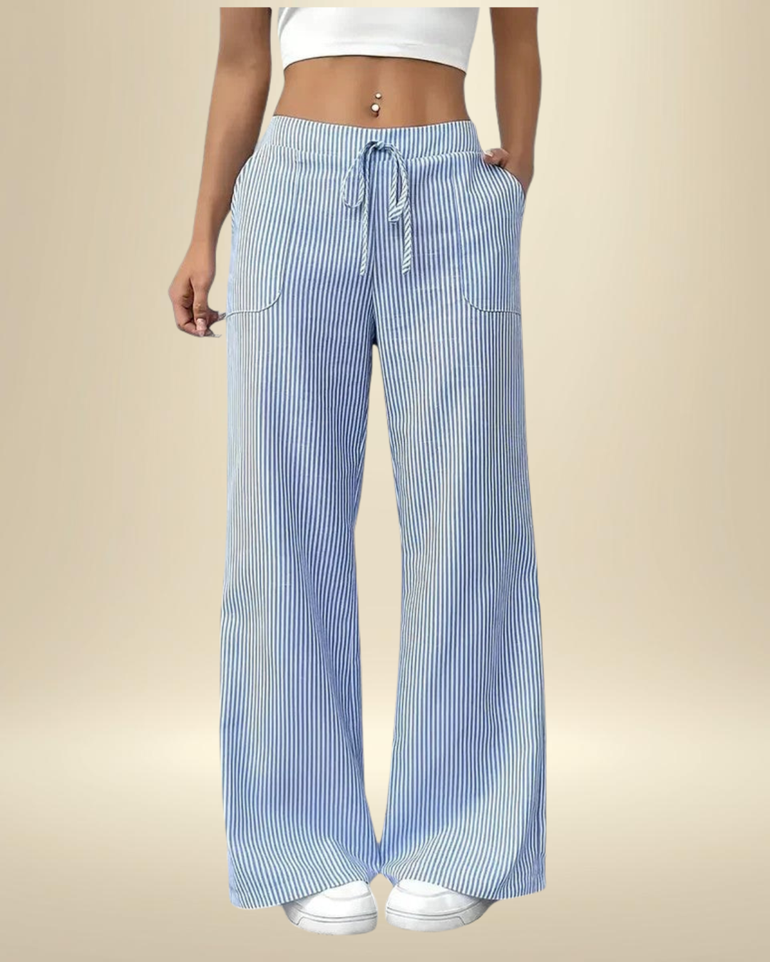 Women’s Linen Blend Wide-Leg Drawstring Trousers