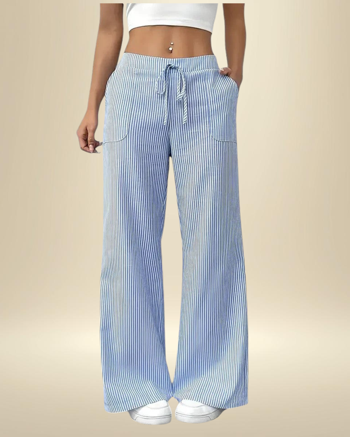 Women’s Linen Blend Wide-Leg Drawstring Trousers
