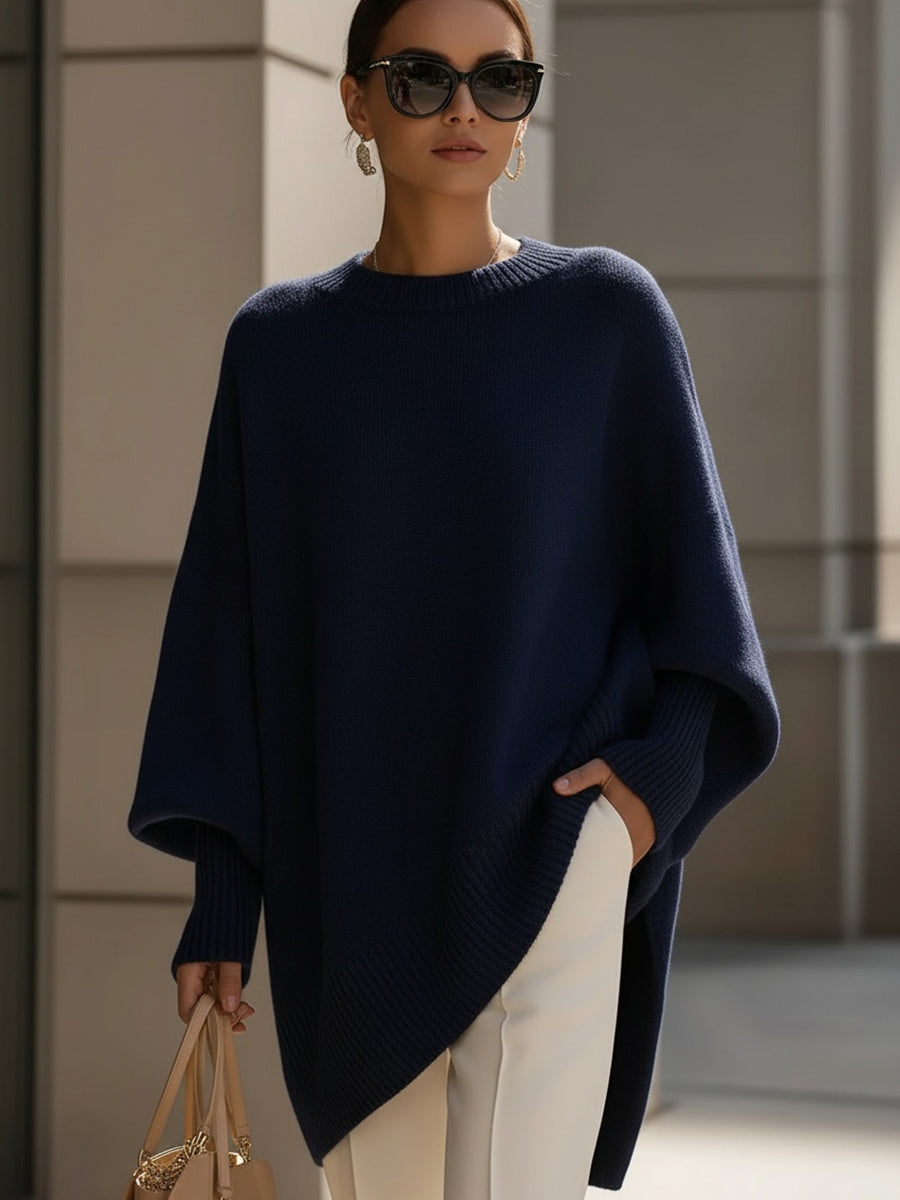 Women's Knit Oversized Asymmetrical Poncho Batwing Jumper Top