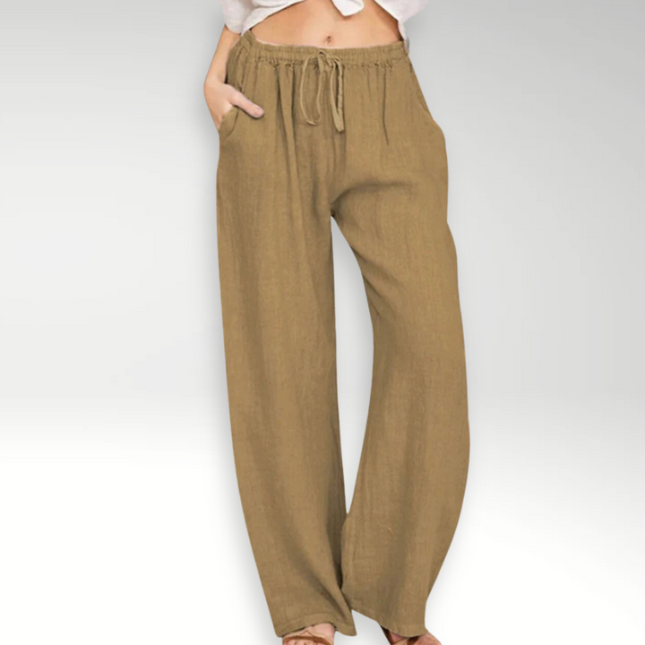 Women's Linen Wide Leg Trousers Elastic Waist Drawstring High Waisted Pants