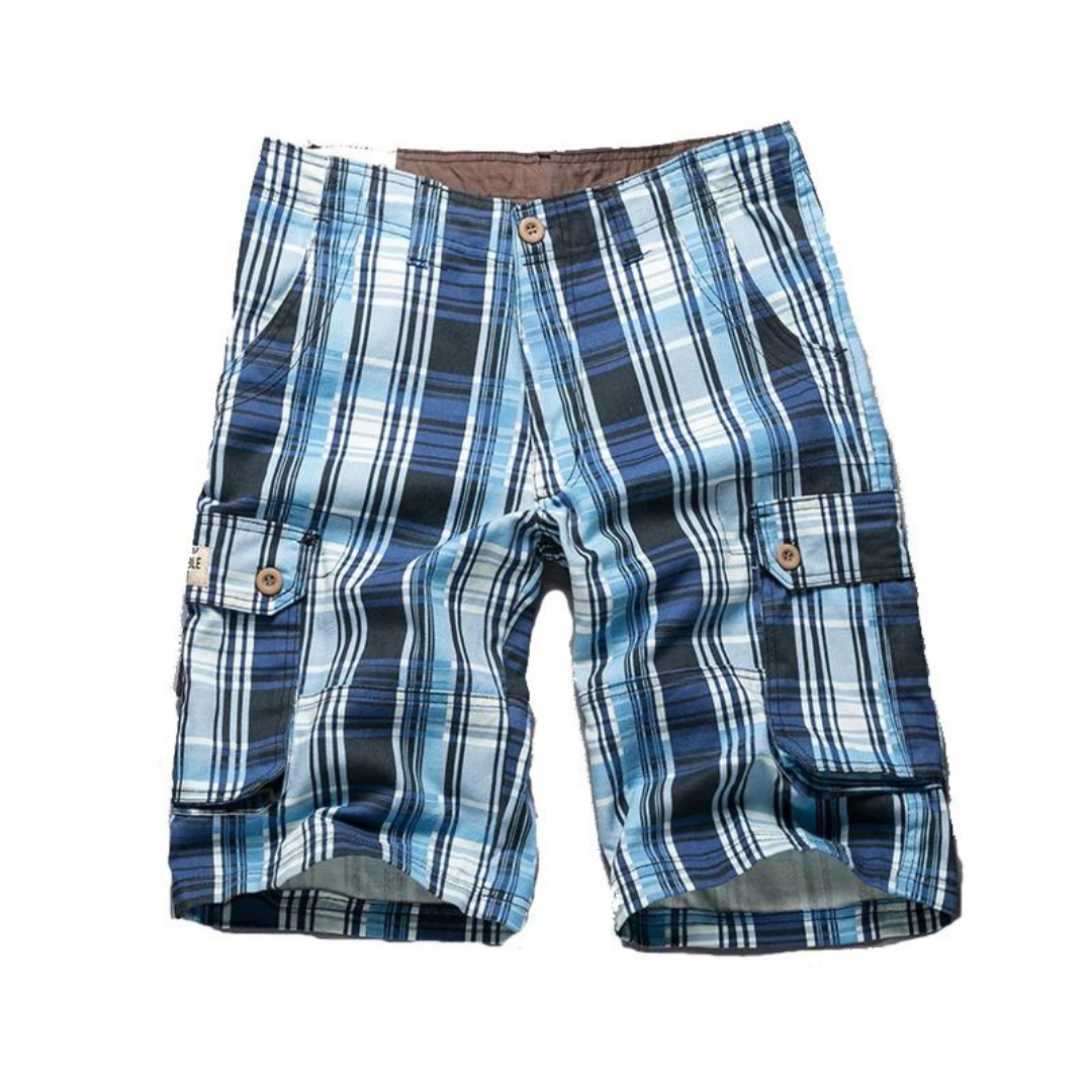 Men's Plaid Cargo Linen Casual Shorts