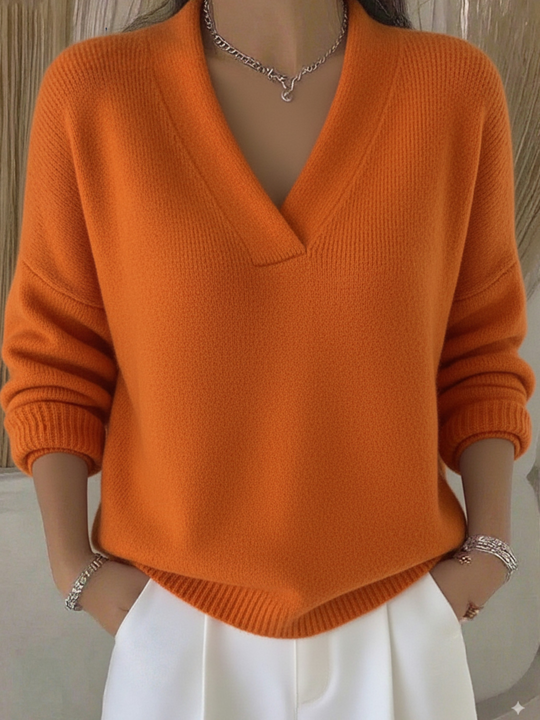 Women's V-Neck Long-Sleeve Knit Sweater