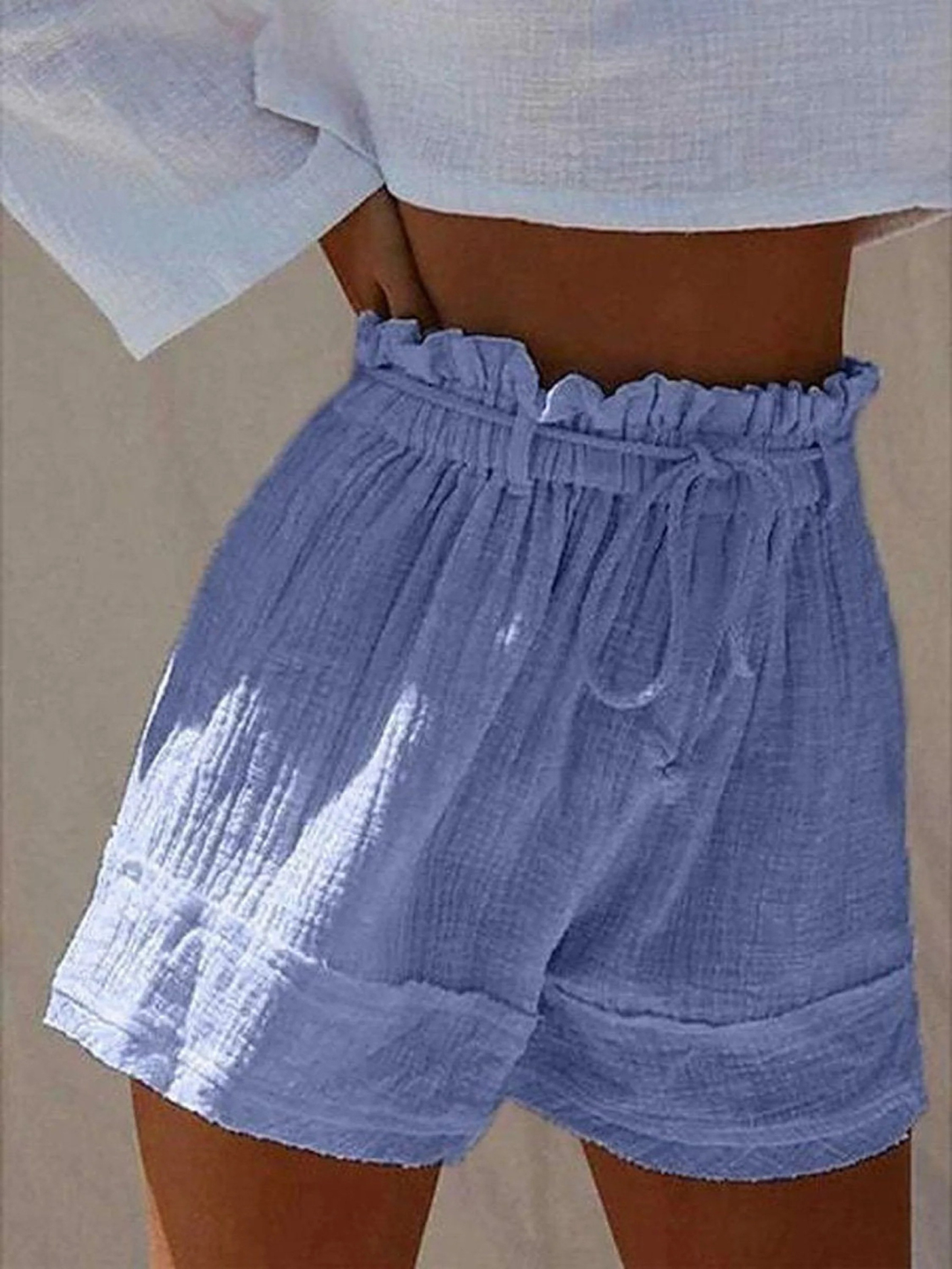 Women's Linen Paperbag Waist Shorts High Rise Casual Beach Bottoms