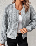 Women's Knit Bomber Jacket Merino Wool Button Up Cardigan Sweater