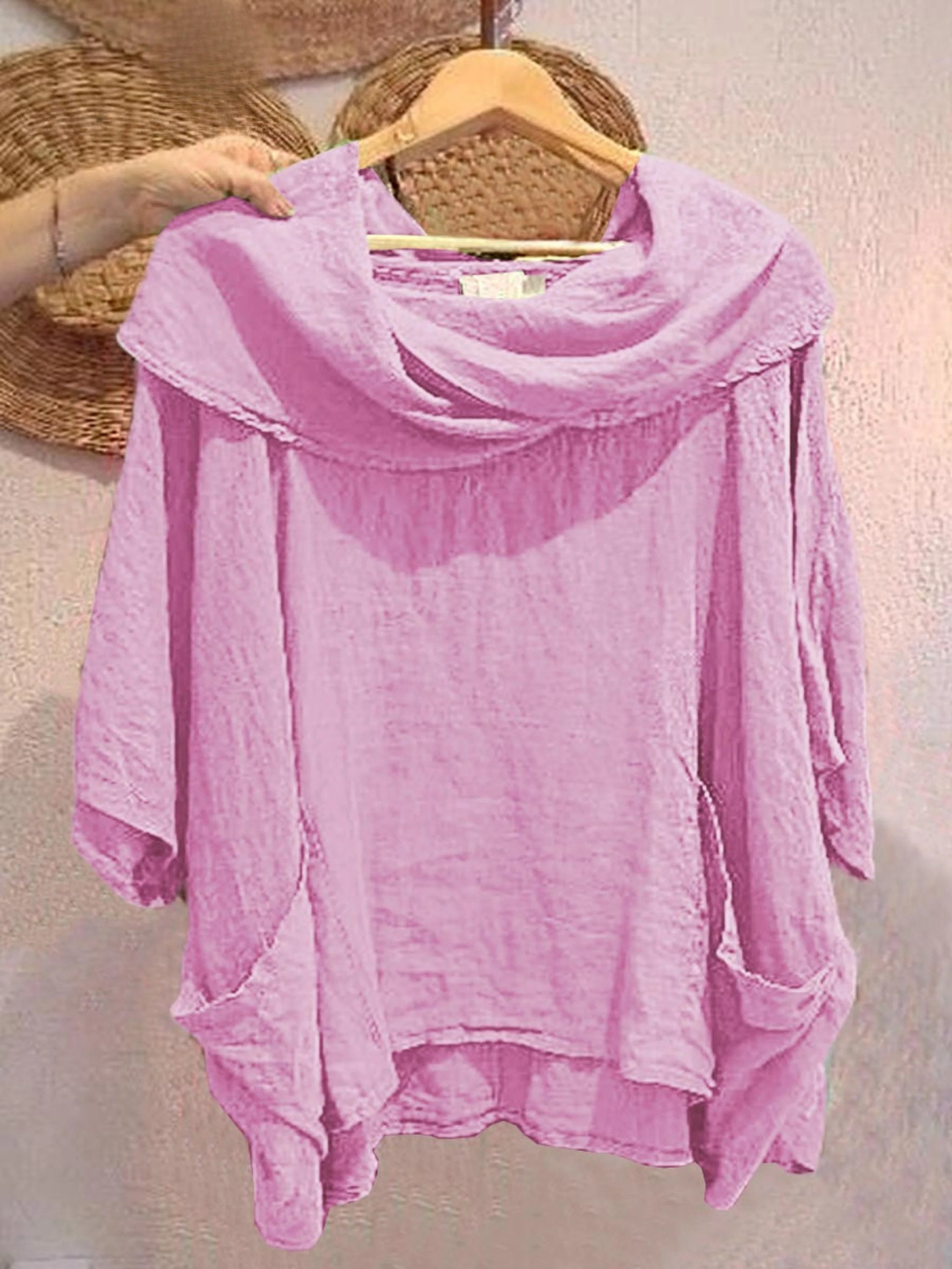 Women's Linen Knit Oversized Poncho Jumper Sweater