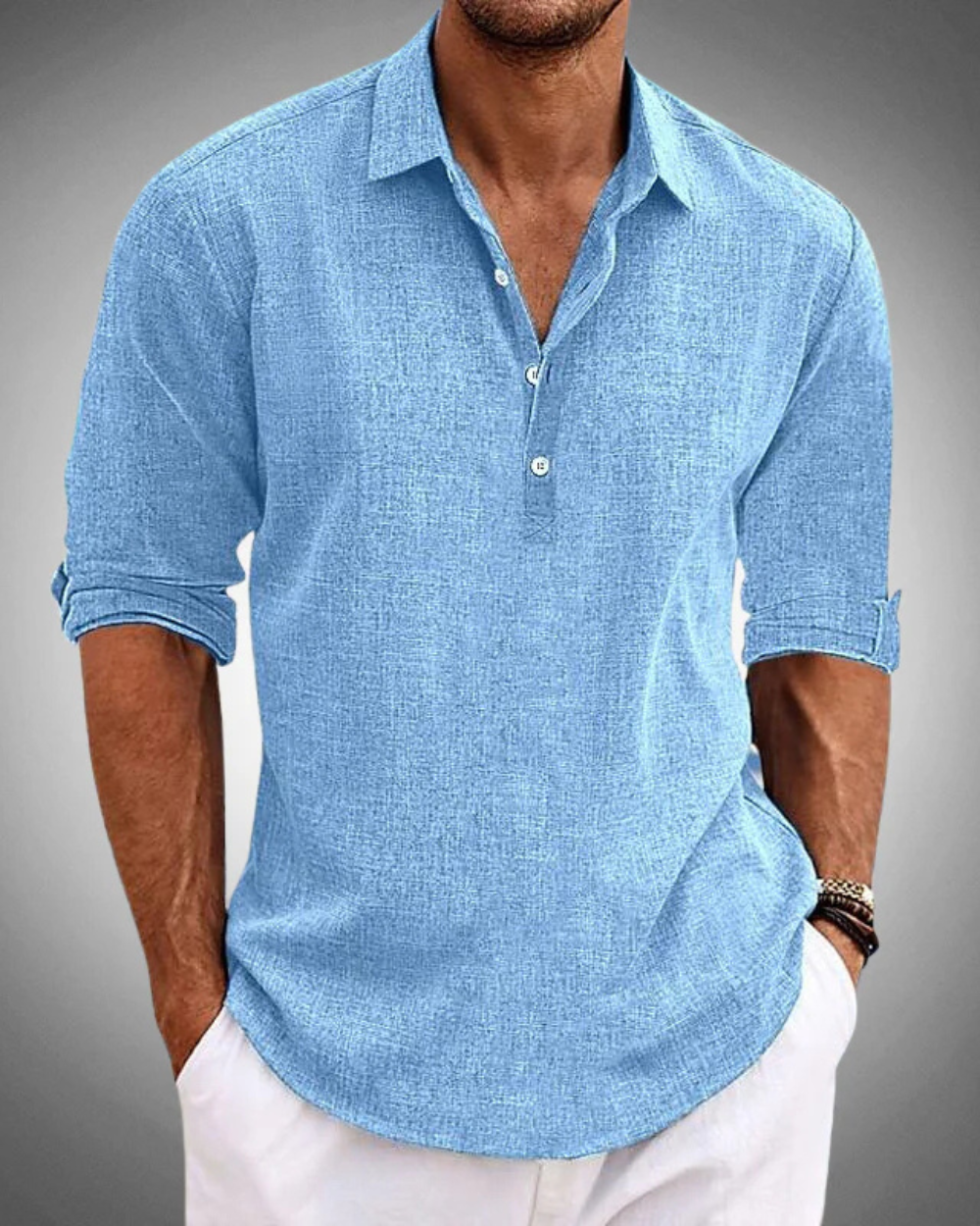 Men's Linen Henley Long Sleeve Casual Beach Shirt