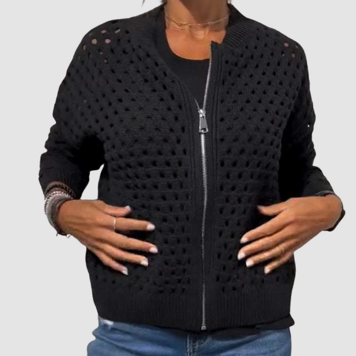 Women's Viscose Blend Open-Knit Zip-Up Cardigan
