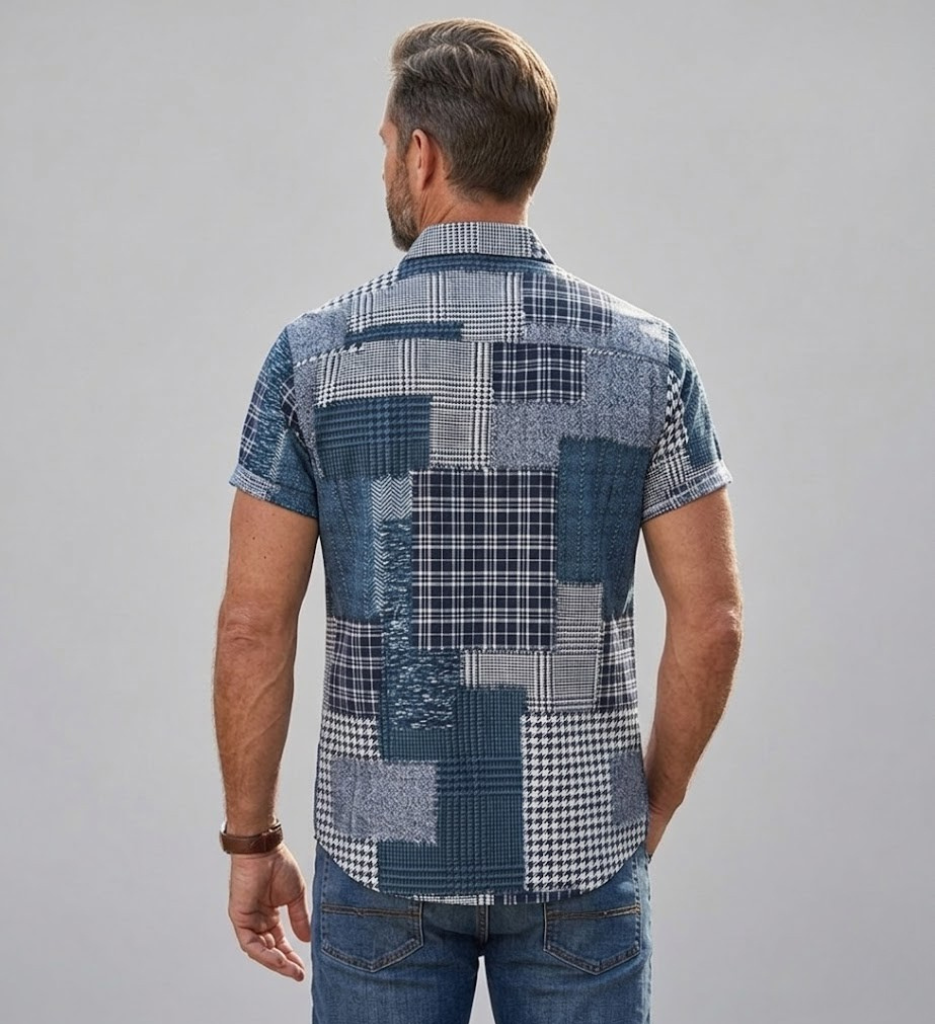 Men's Short Sleeve Linen Blend Abstract Patchwork Relaxed Fit Shirt