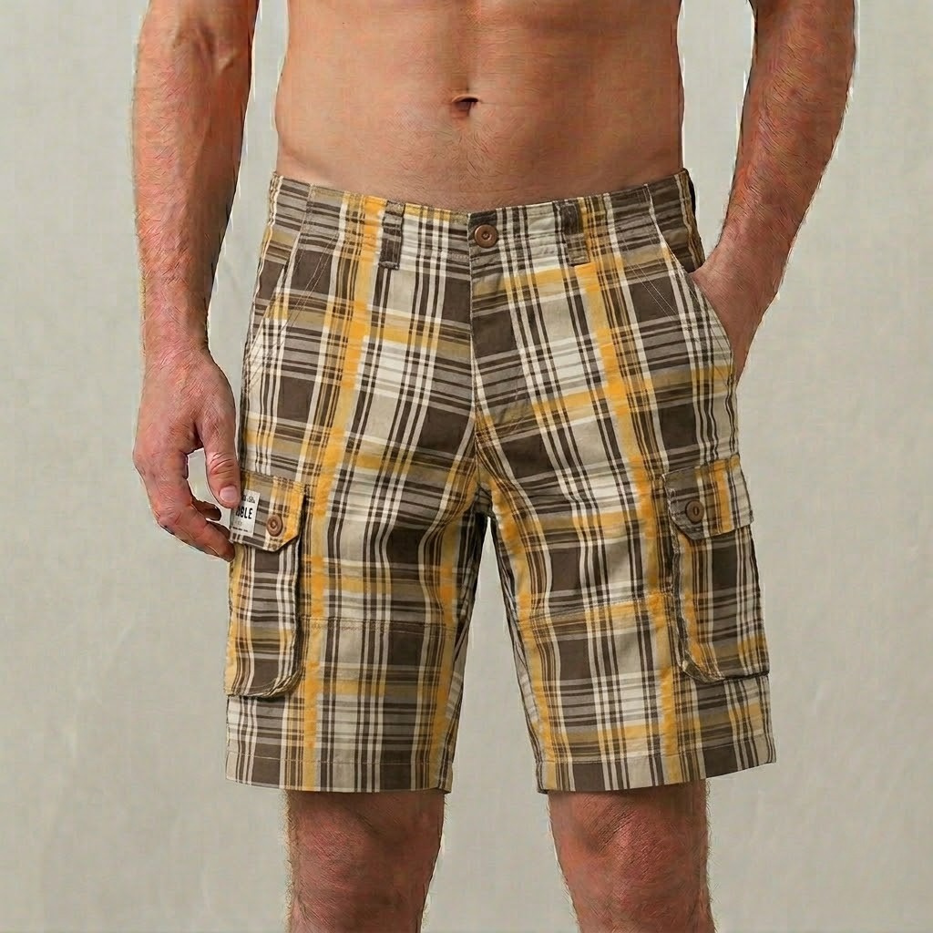 Men's Plaid Cargo Linen Casual Shorts