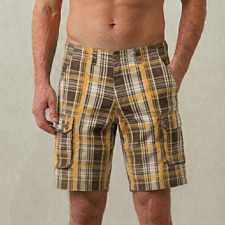 Men's Plaid Cargo Linen Casual Shorts