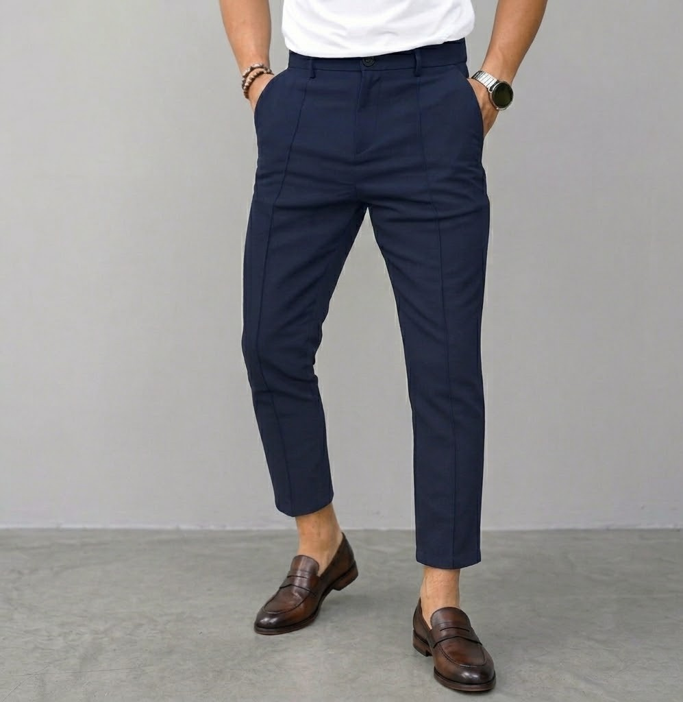 Men's Slim Fit Chinos Wool Blend Trousers Formal Smart Casual Dress Pants