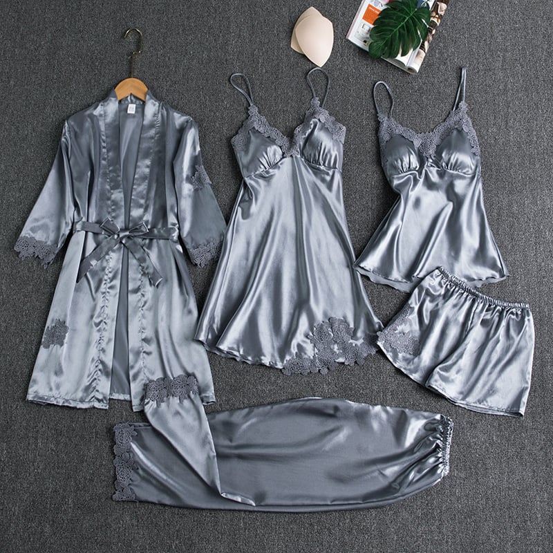 Women's Satin Pajama Set with Robe