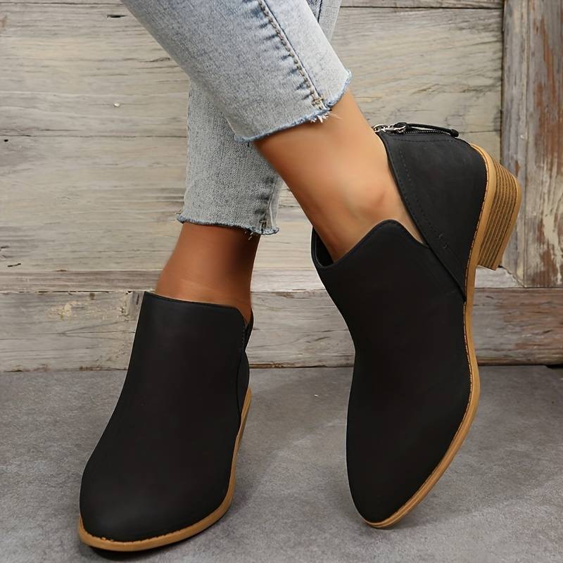 Women's Suede Ankle Boots with Low Block Heel