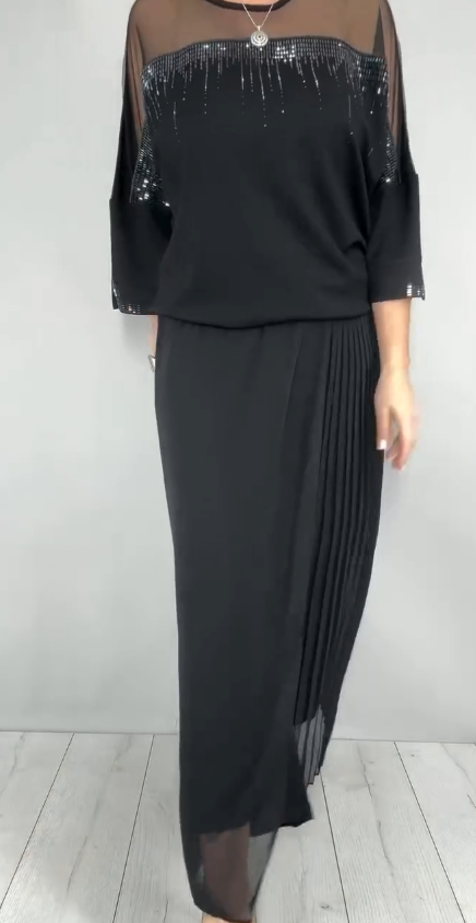 Ensemble pantalon de soirée élégant 2 pièces pour femme en mousseline et tulle
