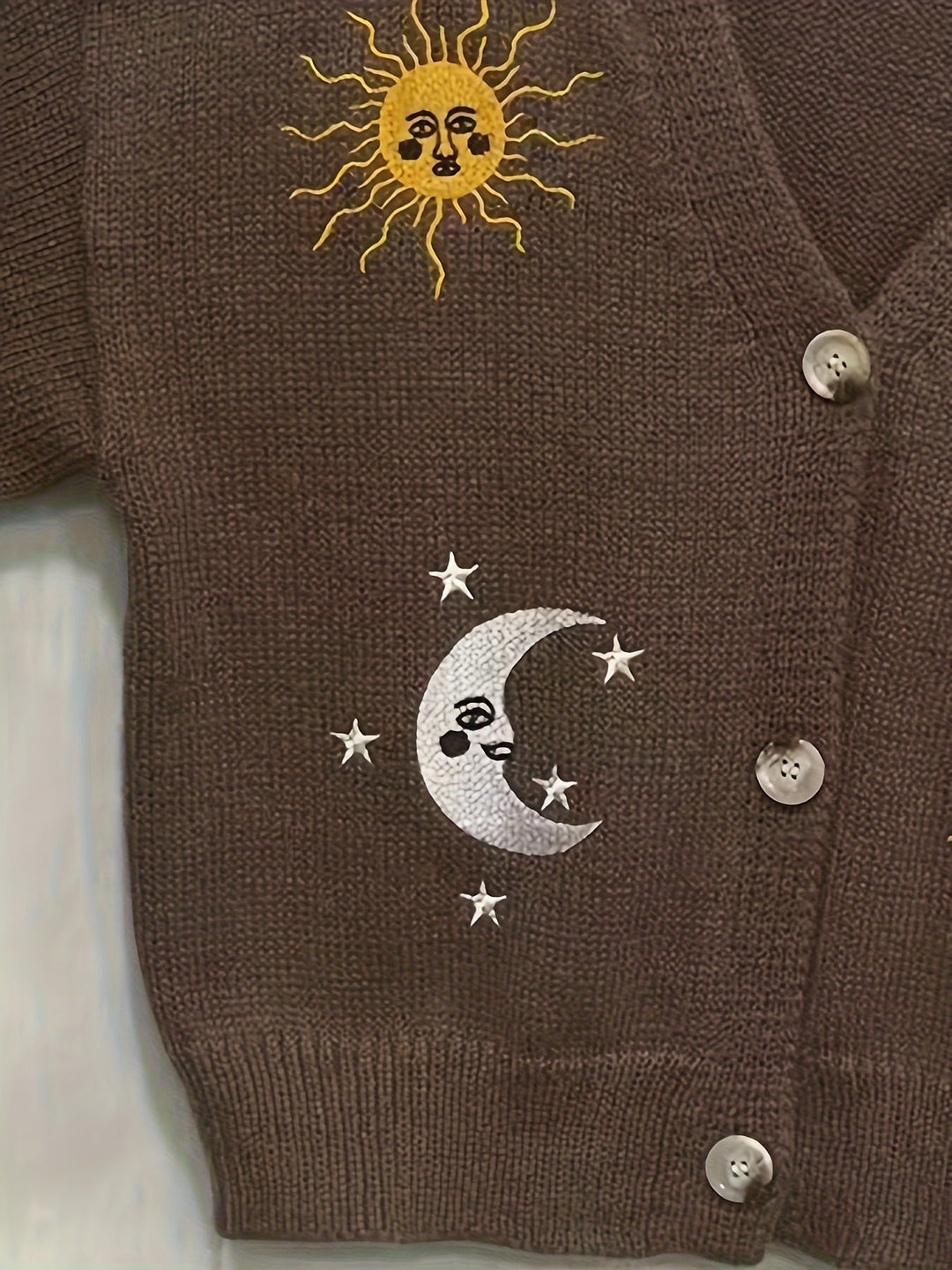 Women's Wool Sweater Embroidered Knit Jumper V-Neck Cardigan