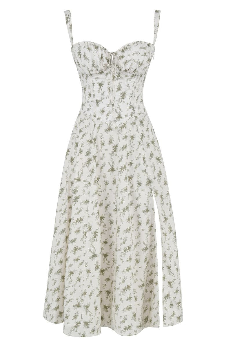 Women's Floral Linen Midi Dress Cocktail Party Dress