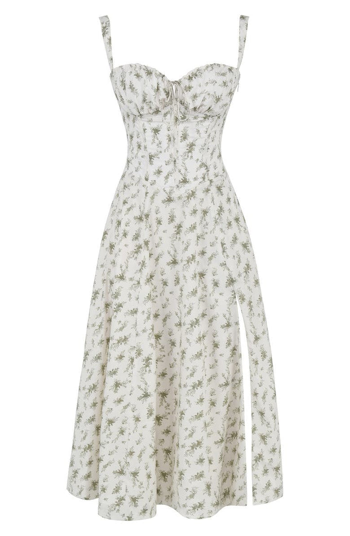 Women's Floral Linen Midi Dress Cocktail Party Dress