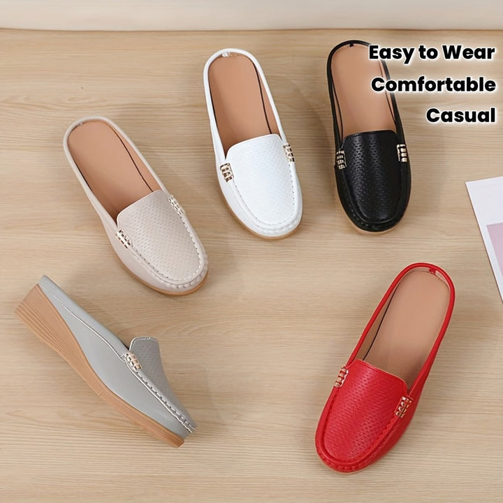 Women's Leather Mules Wedge Loafers Slip On Shoes