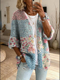 Women's Knit Sweater Floral Patchwork Boho Cardigan