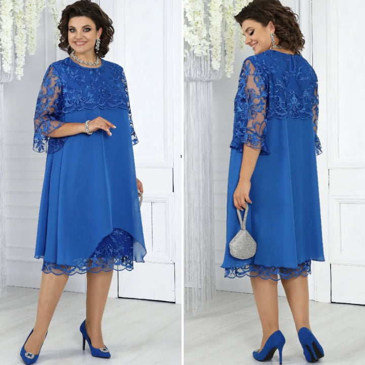 Women’s Chiffon & Lace Layered Midi Shift Dress