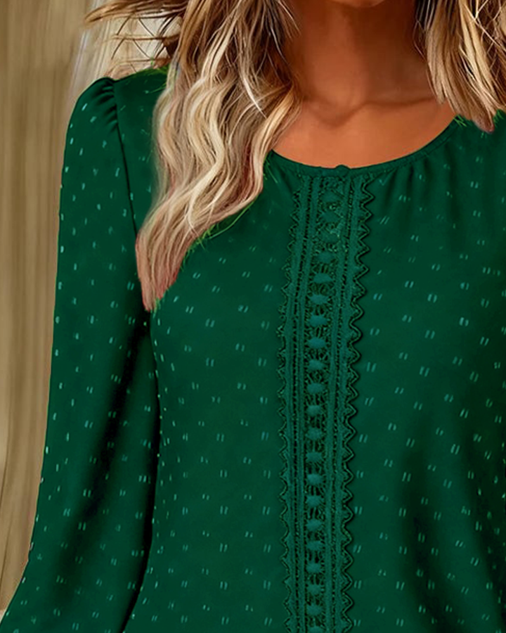 Women's Linen Long-Sleeve Round Neck Blouse