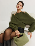 Női kötött átlapolós pulóver, hosszú ujjú felső kryssyinkKnitted Wrap Sweater