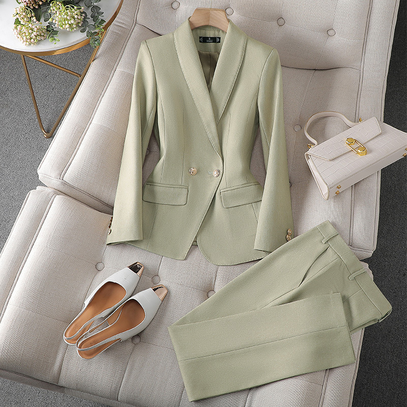 Women's Blazer Pant Suit Set Woolmix Formal Business Two Piece Set