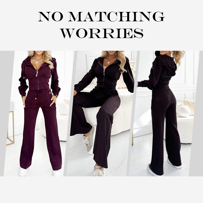 Women's Knit Zip-Up Wide-Leg Two-Piece Set