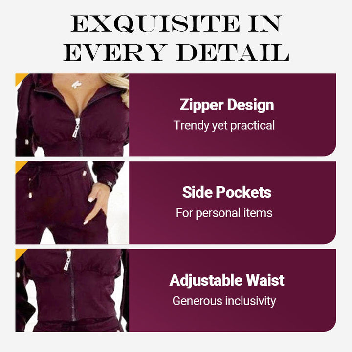 Women's Knit Zip-Up Wide-Leg Two-Piece Set