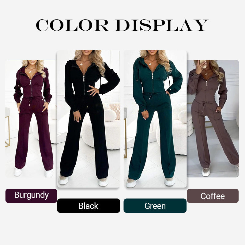 Women's Knit Zip-Up Wide-Leg Two-Piece Set