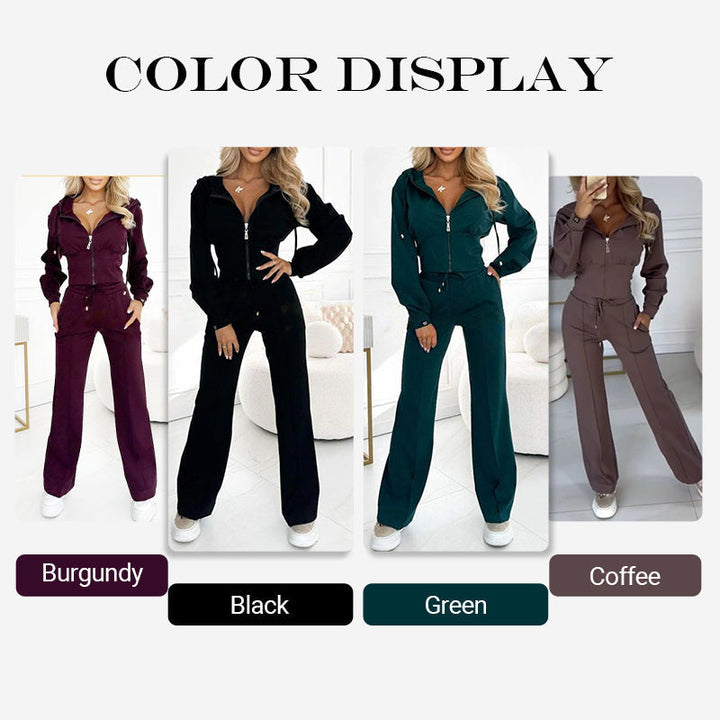 Women's Knit Zip-Up Wide-Leg Two-Piece Set