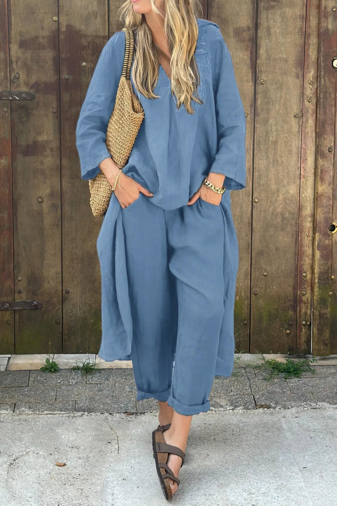Women's Linen Tunic and Trousers Two Piece Co-ord Set