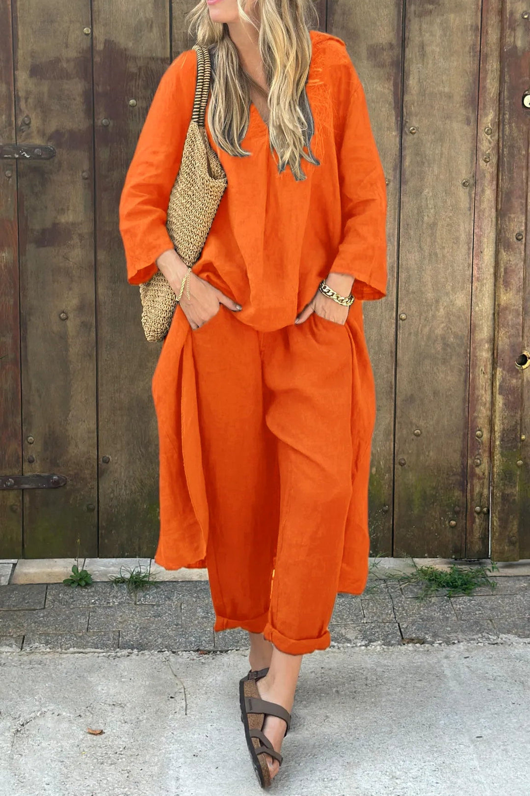 Women's Linen Tunic and Trousers Two Piece Co-ord Set