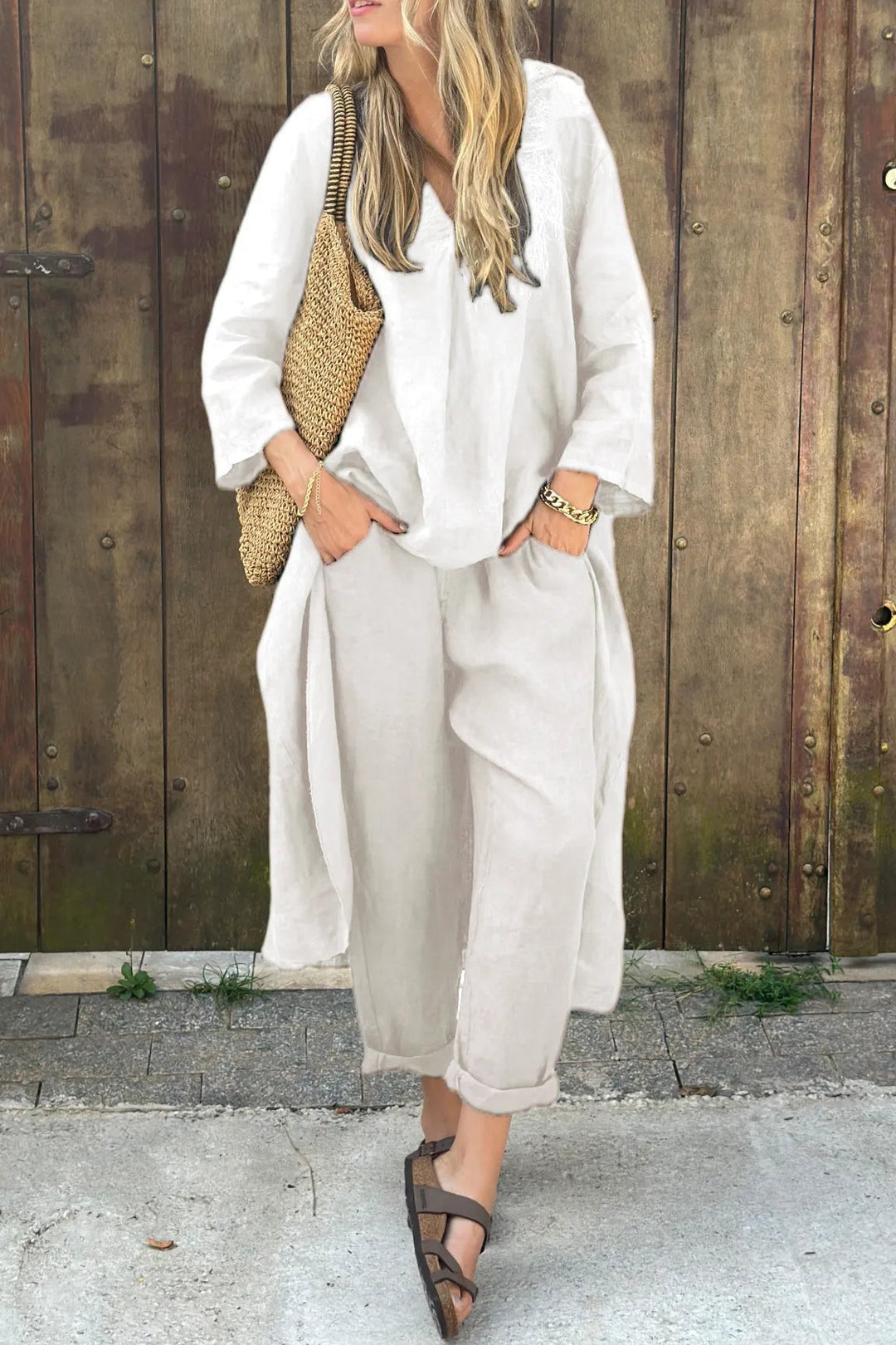 Women's Linen Tunic and Trousers Two Piece Co-ord Set