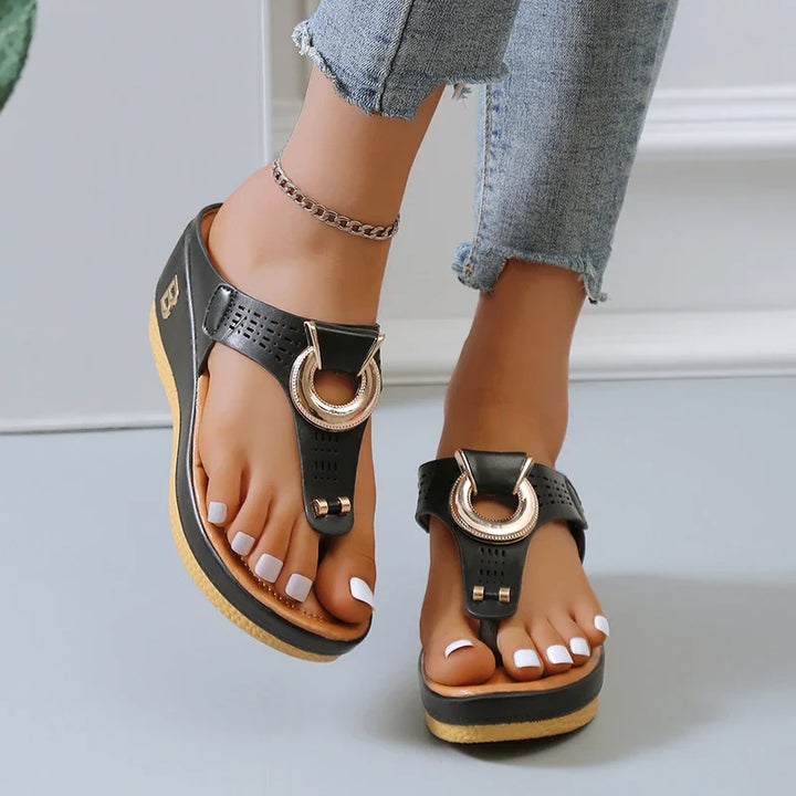 Sandales compensées en cuir pour femmes, plateformes, tongs, mules et tongs à semelle plate