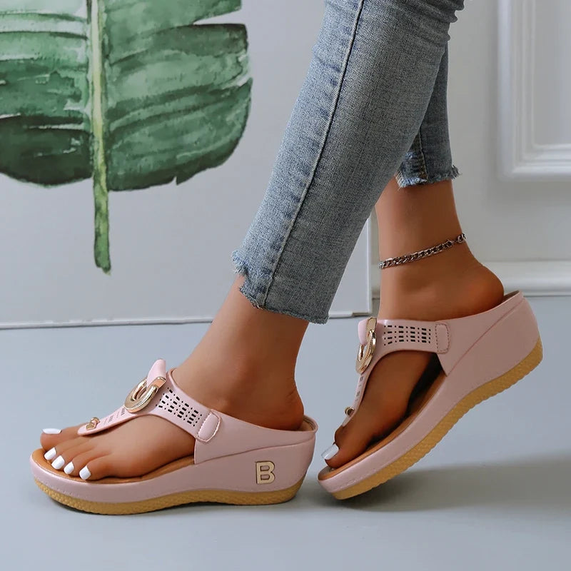 Sandales compensées en cuir pour femmes, plateformes, tongs, mules et tongs à semelle plate
