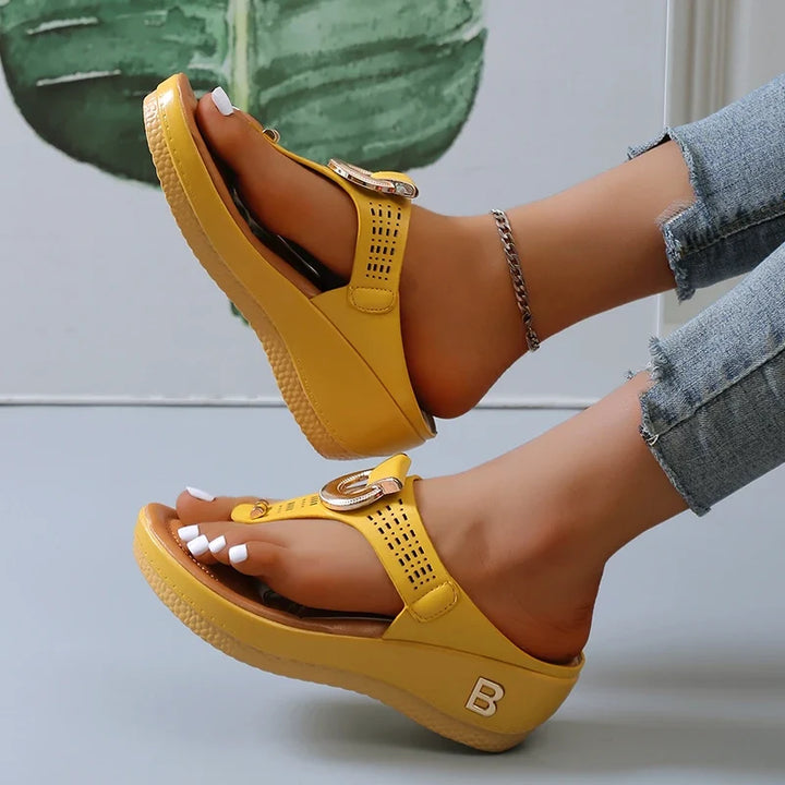 Sandales compensées en cuir pour femmes, plateformes, tongs, mules et tongs à semelle plate