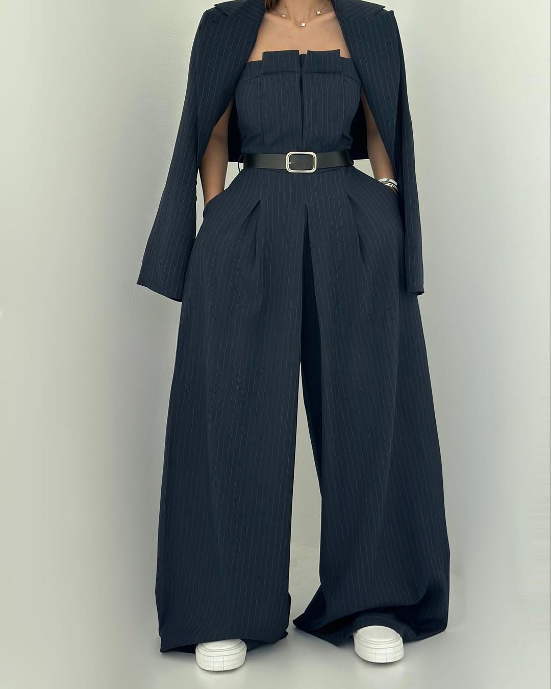 Women’s Knit Wide-Leg Jumpsuit & Blazer Set