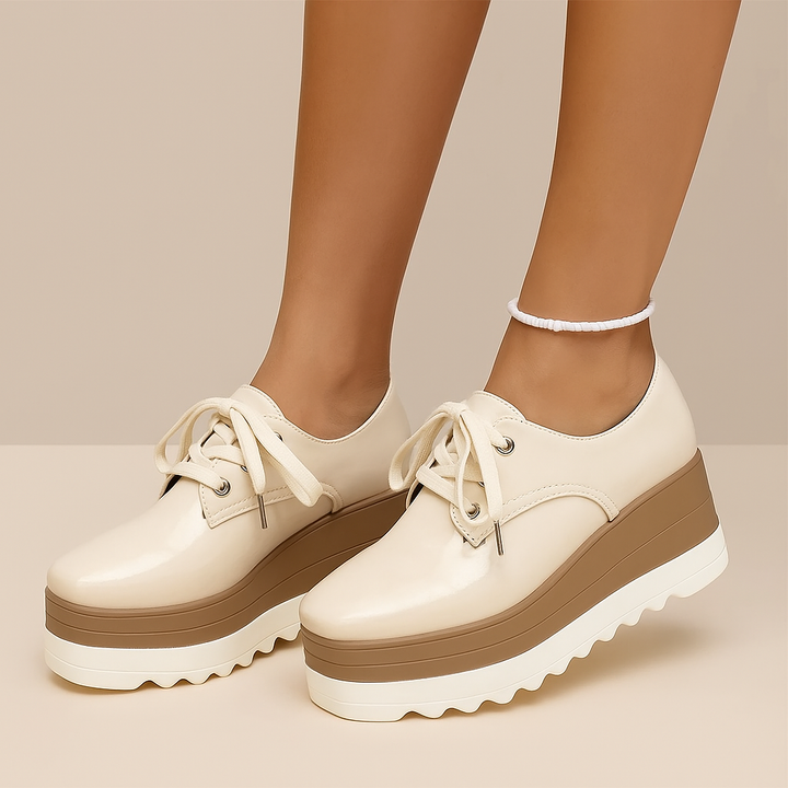 Women's Leather Platform Wedge Oxfords Shoes
