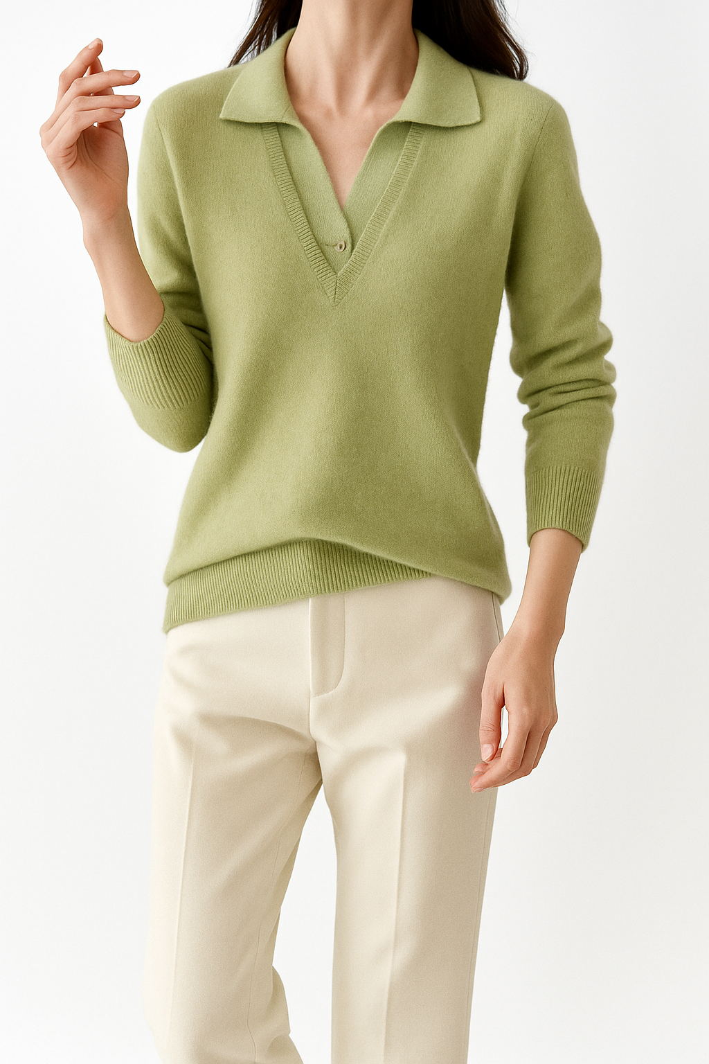 Women's Knit Sweater Collared V-Neck Pullover Top 