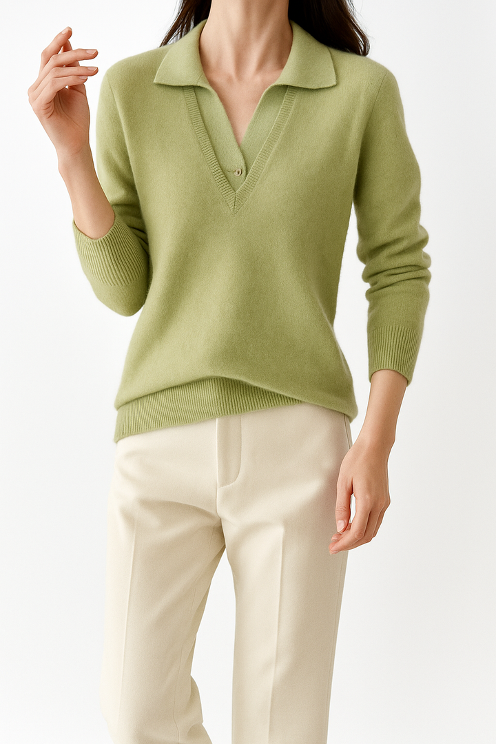 Women's Knit Sweater Collared V-Neck Pullover Top 