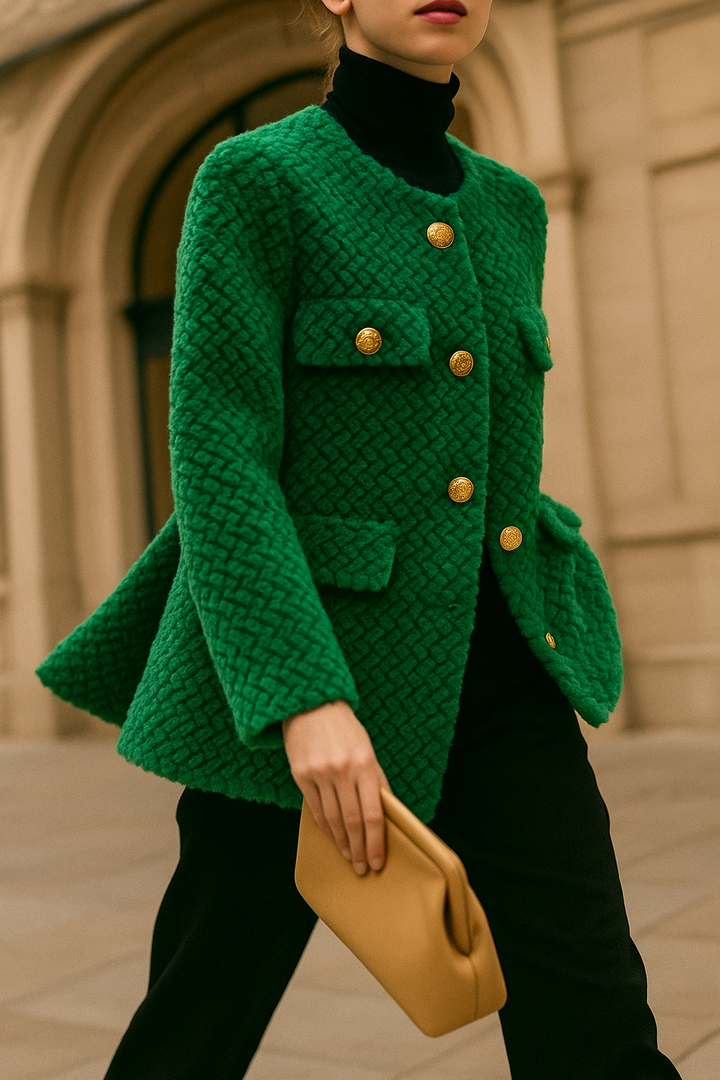 Women's Wool Tweed Jacket Knit Cardigan Outerwear Top