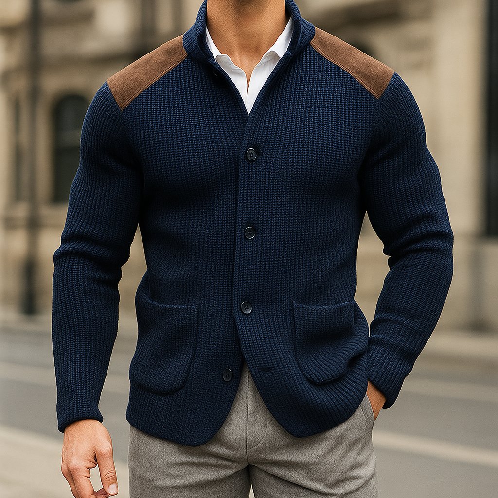 Men's Wool Knit Cardigan Sweater Blazer