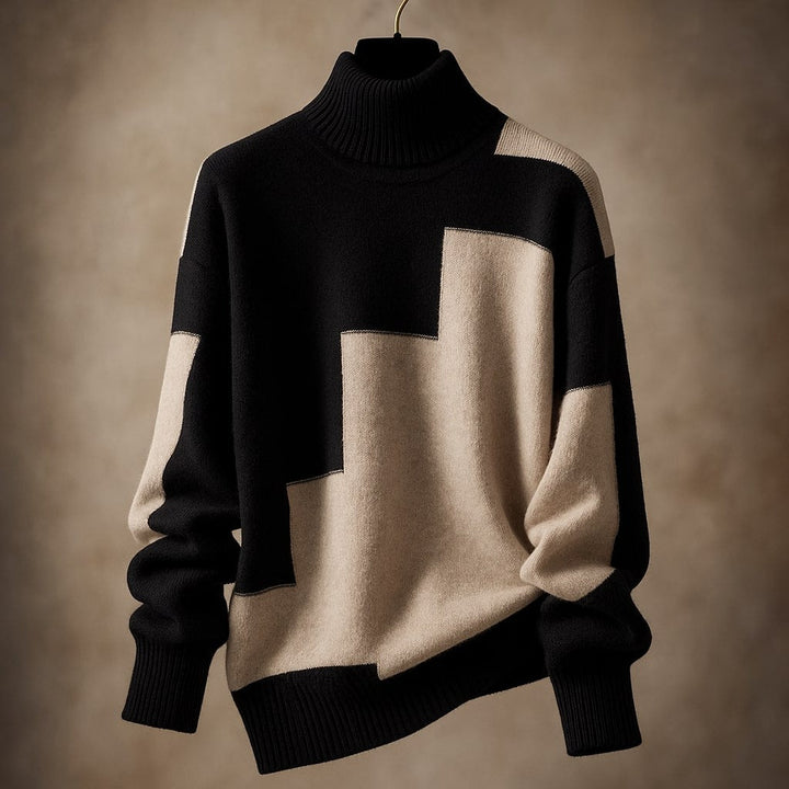 Men’s Wool Knit Geometric Turtleneck Sweater