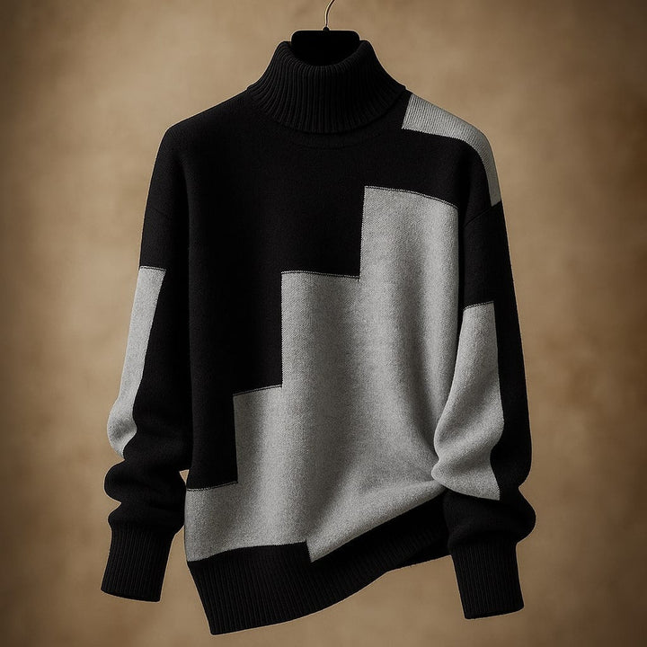 Men’s Wool Knit Geometric Turtleneck Sweater